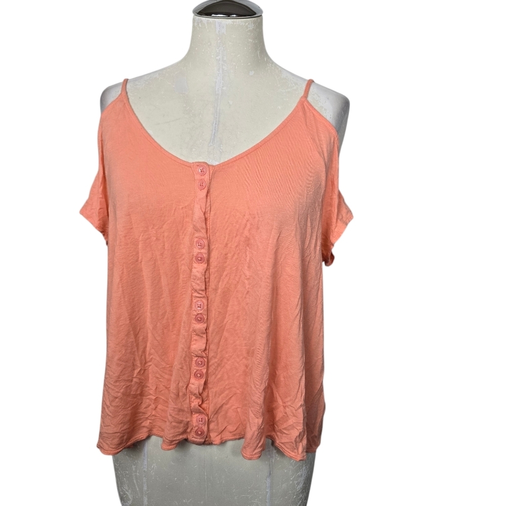 Urban Outfitters Kimchi Blue Scoop Neck Cold Shoulder Button Down Coral Top S